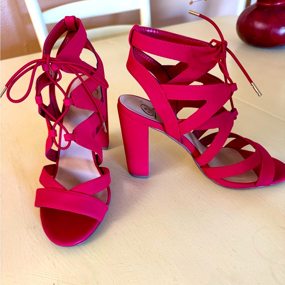 Red chunky heels